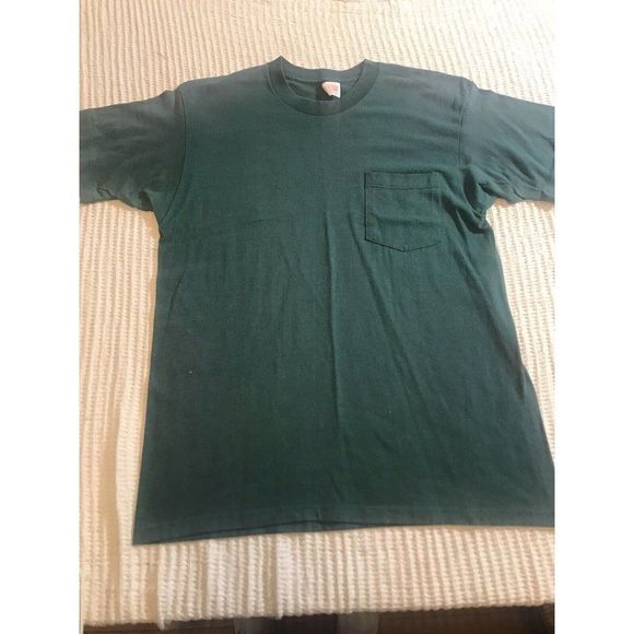 vintage faded pocket t shirt Hunter green 70s distressed  large.      U - Picture 1 of 7